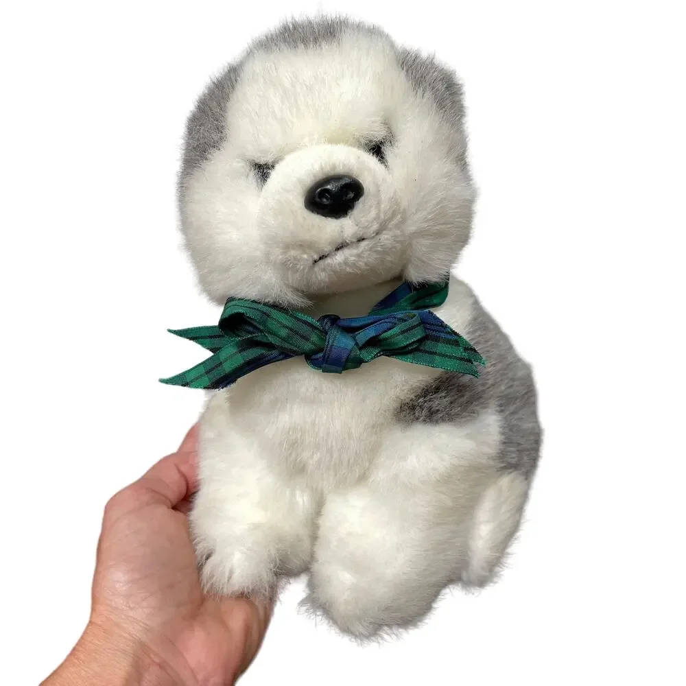 Vintage Ty Husky Puppy Dog Plush Sitting White Gray Stuffed Toy Blue Eyes Dakota